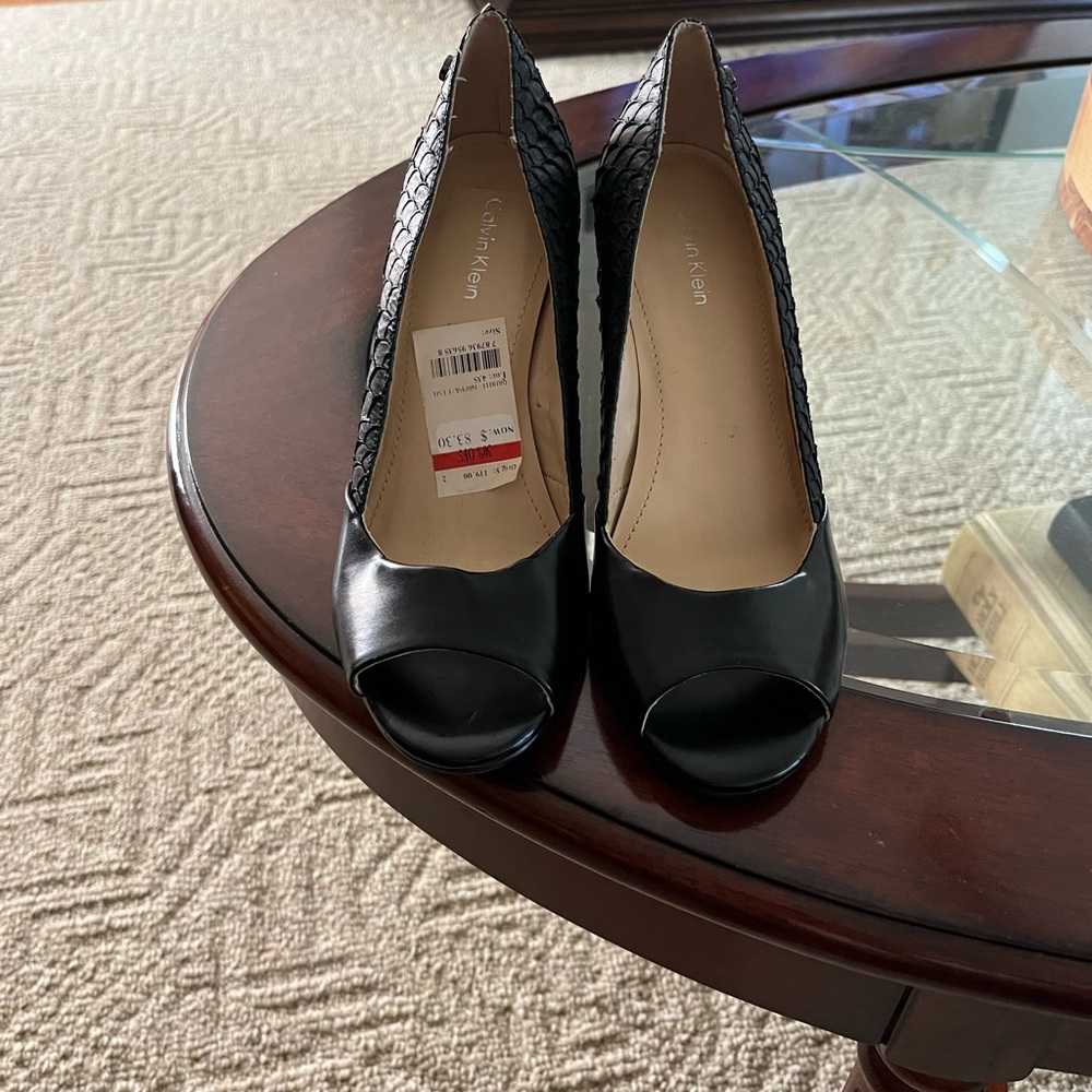 Calvin Klein Black Peep Toe Heels